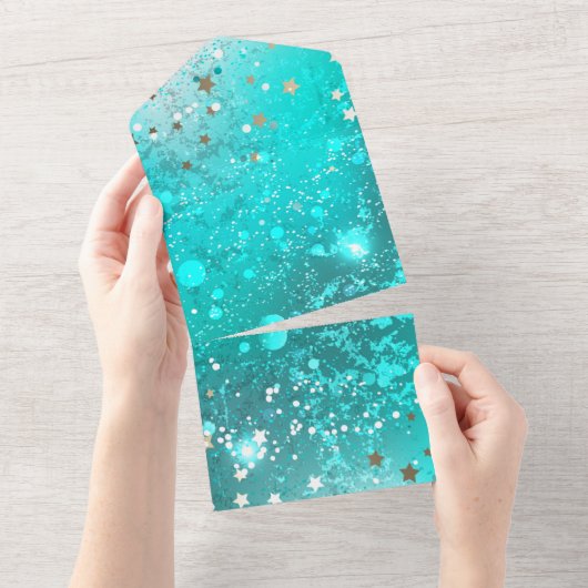Folie Mint Turquoise Achtergrond All In One Uitnodiging (Afscheurbaar)