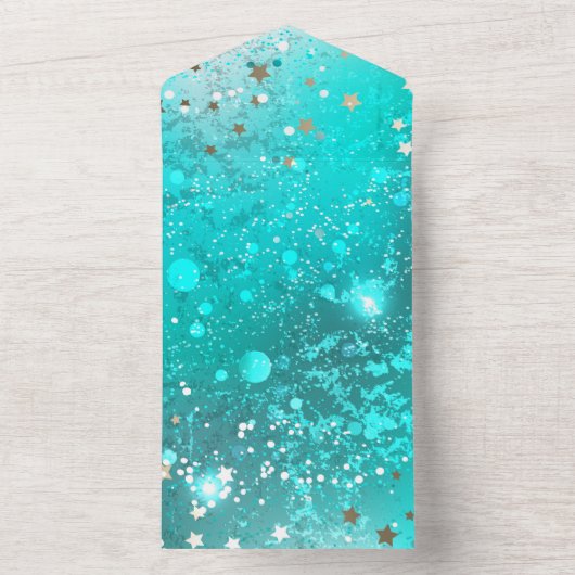 Folie Mint Turquoise Achtergrond All In One Uitnodiging (Binnen)