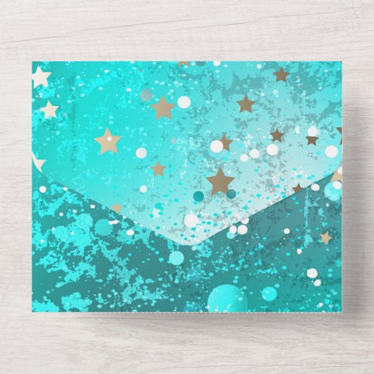 Folie Mint Turquoise Achtergrond All In One Uitnodiging (Achterkant)