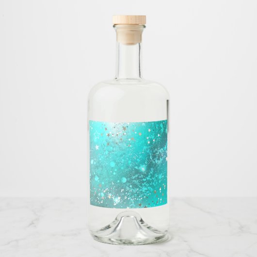 Folie Mint Turquoise Achtergrond Likeurfles Etiket (Voorkant)