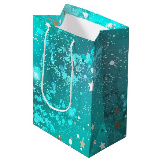 Folie Mint Turquoise Achtergrond Medium Cadeauzakje (Voorkant Gekanteld)