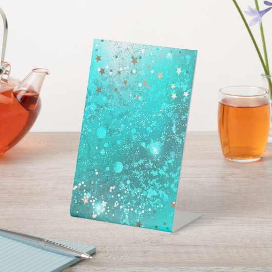 Folie Mint Turquoise Achtergrond Reclamebord Met Voetstuk (Insitu)