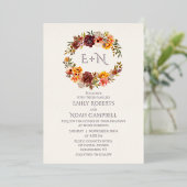Folie Monogram herfst Rustic Plum Floral Wedding Uitnodiging (Staand Voorkant)