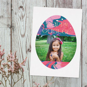 Folie paasholiday-fotokaart - Blauwgroen Folie Feestdagenkaart