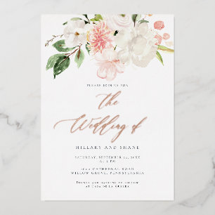 FOLIE Pink Floral Garden Spring Wedding Uitnodigin Folie Uitnodiging