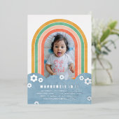 Folie Retro Rainbow Kind Birthday Uitnodiging (Staand Voorkant)