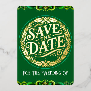 Folie Save The Date Kaart in Goud en Groen