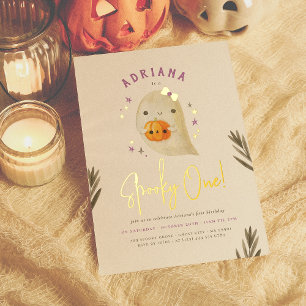 Folie Spooky One Girl Halloween Eerste Verjaardag Uitnodiging