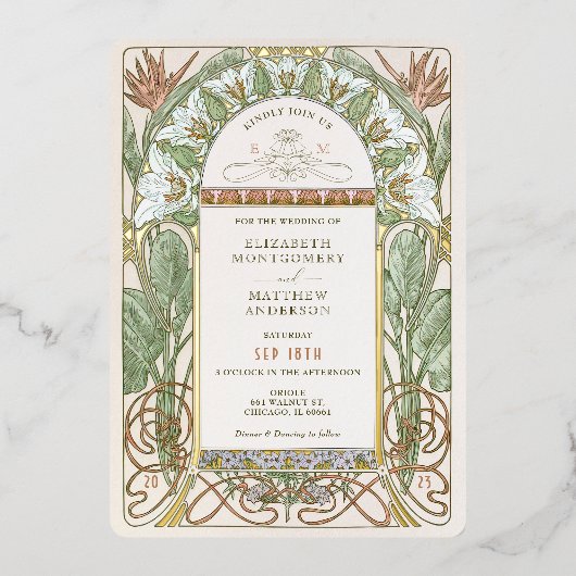 Folie Strelitzia bruiloft uitnodigingen Nouveau Mu (Voorkant)