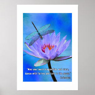 Folie Tekst Poster Dragonfly op water Lily Quote