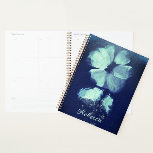 Folie Torquoise Floral Navy Blue Script Monogram Planner (Display)