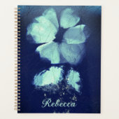 Folie Torquoise Floral Navy Blue Script Monogram Planner (Voorkant)