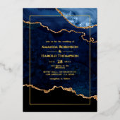 Folie van Navy Blue en Gold Agate Wedding Folie Uitnodiging (Voorkant)