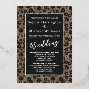 Folie Vintage Moderne Bloemen Elegant Zwart Brons Uitnodiging