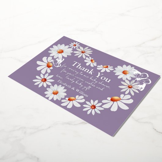 Folie vlinder en waterverf madelief Bedankt Folie Uitnodiging (Gedraaid)