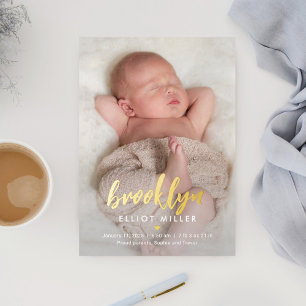 Folie voor geborstelde naam Moderne Baby bekendmak Feestdagenkaart
