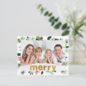 Folie vrolijk feestelijk groen gepersonaliseerde f feestdagenkaart (Staand voorkant)