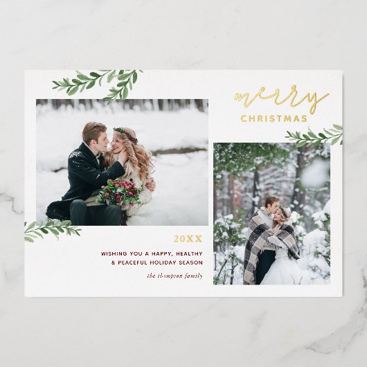 Folie Vrolijk kerstfeest | Greenery Branches 2 Fot Folie Feestdagenkaart (Voorkant)