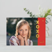 Folie XOXO Valentijnsdag Fotokaart - Crimson Folie Uitnodiging (Staand Voorkant)