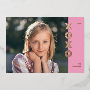 Folie XOXO Valentijnsdag Fotokaart - Roze Uitnodiging