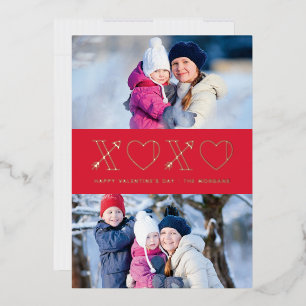 Folie Xs & Os Valentijnsdag 2-fotokaart - Rood Uitnodiging