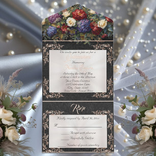 Folieblad lijst Quinceanera - Parel/Bloemenboeket All In One Uitnodiging