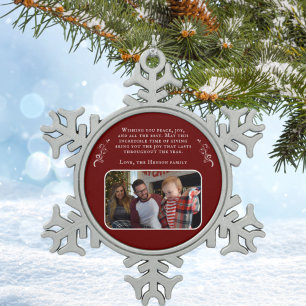 Folieslakken Familie Foto Rood Kerstfeest Tin Sneeuwvlok Ornament