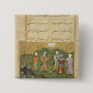 Folio 39, een tuinscène uit de 'Bustan of Sa'd' Vierkante Button 5,1 Cm