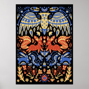 Folk Art Animal Pattern Web Poster