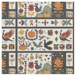 Folk Art Autumn Quilt patroon rustieke oogst Stof
