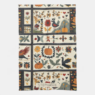 Folk Art Autumn Quilt patroon rustieke oogst Theedoek