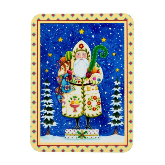 FOLK ART BALTIMORE QUILT FATHER CHRISTMAS HOLIDAY MAGNEET (Verticaal)