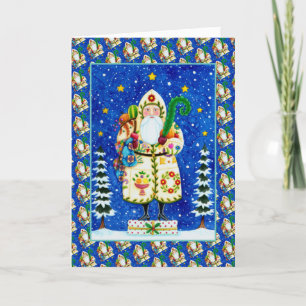 FOLK ART BALTIMORE QUILT FATHER CHRISTMAS Verse Feestdagen Kaart