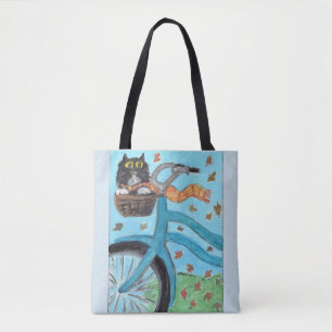 Folk Art Bicycle Cat Unieke vun Painting Tote Bag