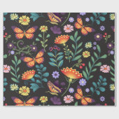 Folk Art Bloemen en Vlinders Cadeaupapier (Vlak)