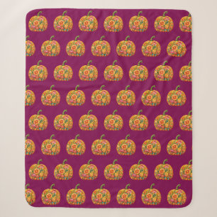 Folk Art Bloemen Pompoen Fleece Deken – Symmetrisc