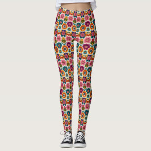 Folk Art Bloemen Retro Boheemse Bloemenpatroon Leggings