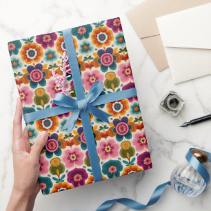 Folk Art Bloemen Retro BOHO Chic Bloemenpatroon Cadeaupapier