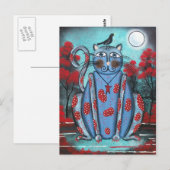 FOLK ART Blue Cat by LORI EVERETT briefkaart (Voorkant / Achterkant)