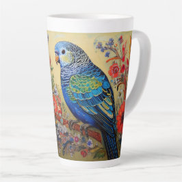 Folk Art Blue Parkiet met Paisley en bloemen Latte Mok