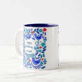 Folk Art Bluebird Personalized Mug Tweekleurige Koffiemok (Voorkant links)