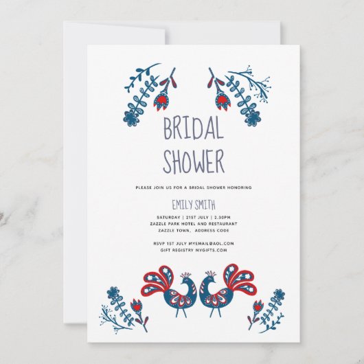 Folk Art Bruidsfeest Uitnodigingen Scandinavische (Voorkant)