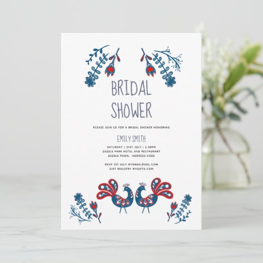 Folk Art Bruidsfeest Uitnodigingen Scandinavische  (Staand voorkant)