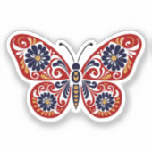 Folk Art Butterfly Sticker - Red & Navy Blue Flora (Recto)