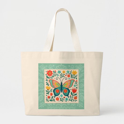 Folk Art Butterfly Tote Bag (Devant)