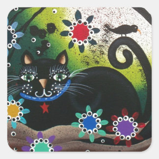Folk Art_By Everett_ Dag van de Doden, Zwarte KAT Vierkante Sticker