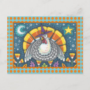 FOLK ART CANDY CORN TURKEY PILGRIM, THANKSGIVING BRIEFKAART