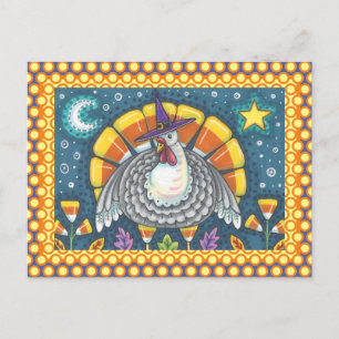 FOLK ART CANDY CORN TURKEY PILGRIM, THANKSGIVING BRIEFKAART