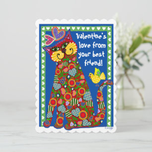 Folk Art Cat Flat Valentijn Card Feestdagenkaart