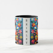 Folk Art Cat, Flowers & Butterfly Personalized Mok (Midden)